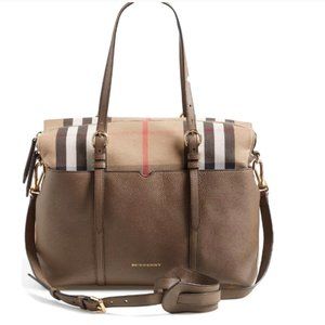 Burberry Infant Classic Check & Leather Diaper Bag